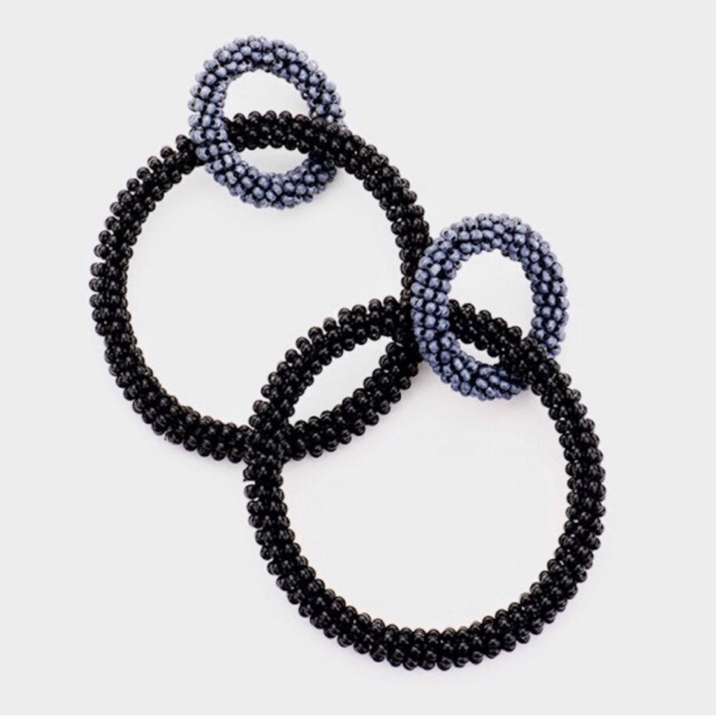 Interlocking Seed Bead Black Gray Hoop Earrings-Boutique 12$